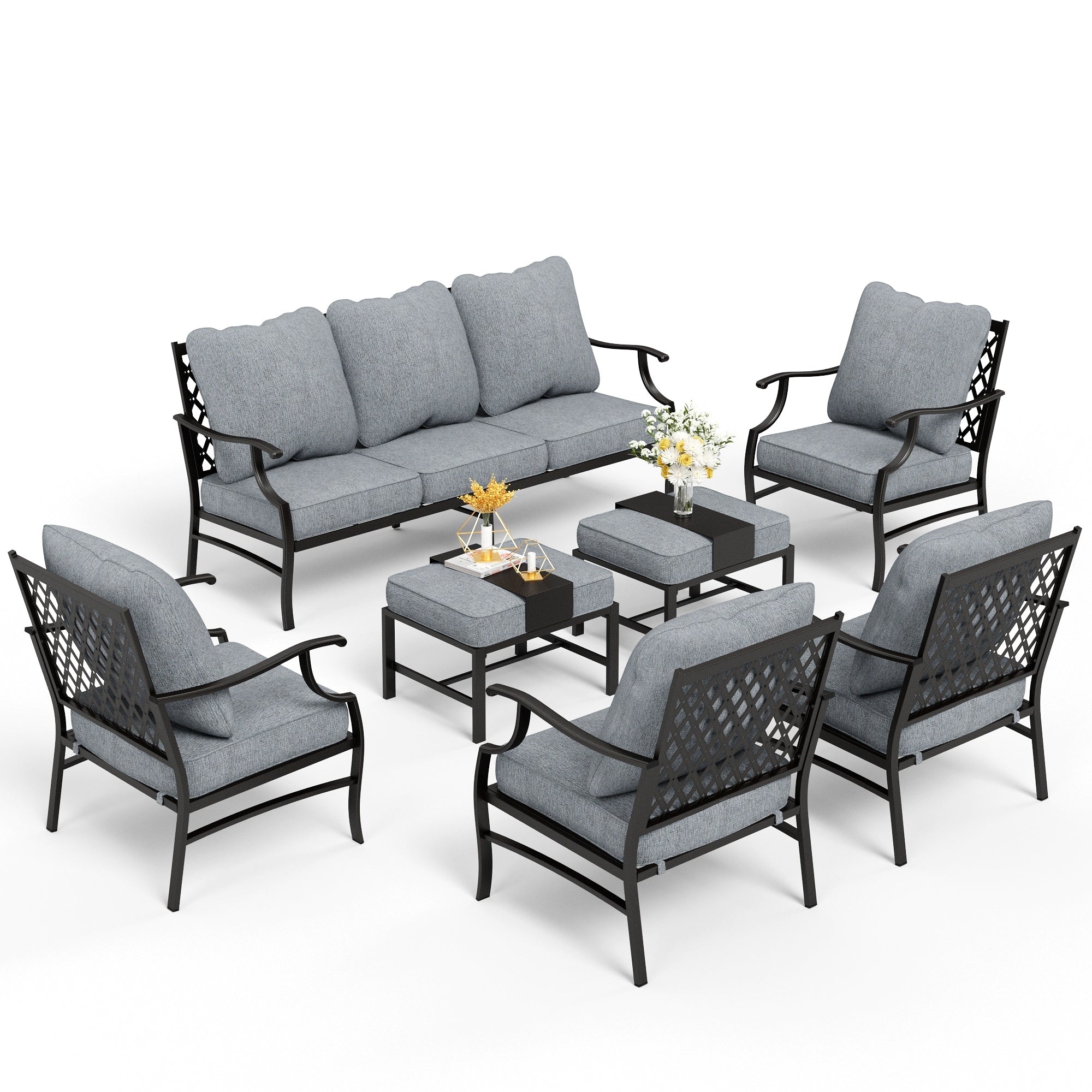 MAISON ARTS 6/7-Piece Patio Conversation Sets, Sofa Set with 2/4 x Single Chairs, 1 x 3-seater Sofa and Coffee Table/Ottomans