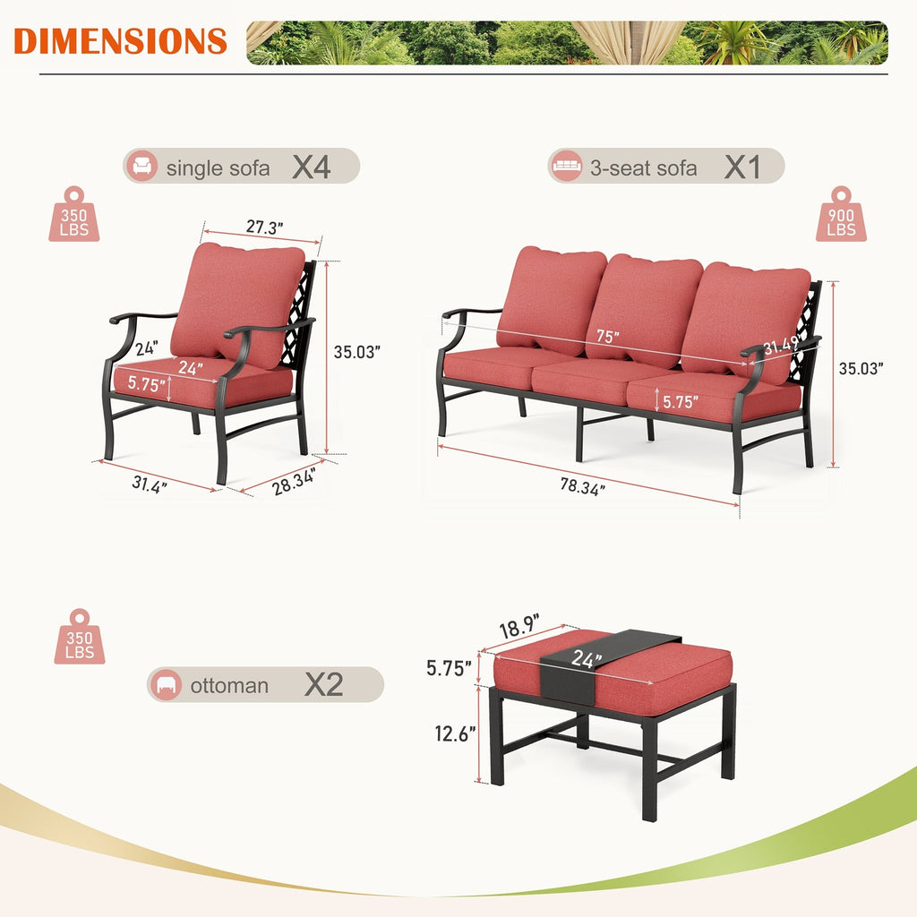 MAISON ARTS 6/7-Piece Patio Conversation Sets, Sofa Set with 2/4 x Single Chairs, 1 x 3-seater Sofa and Coffee Table/Ottomans
