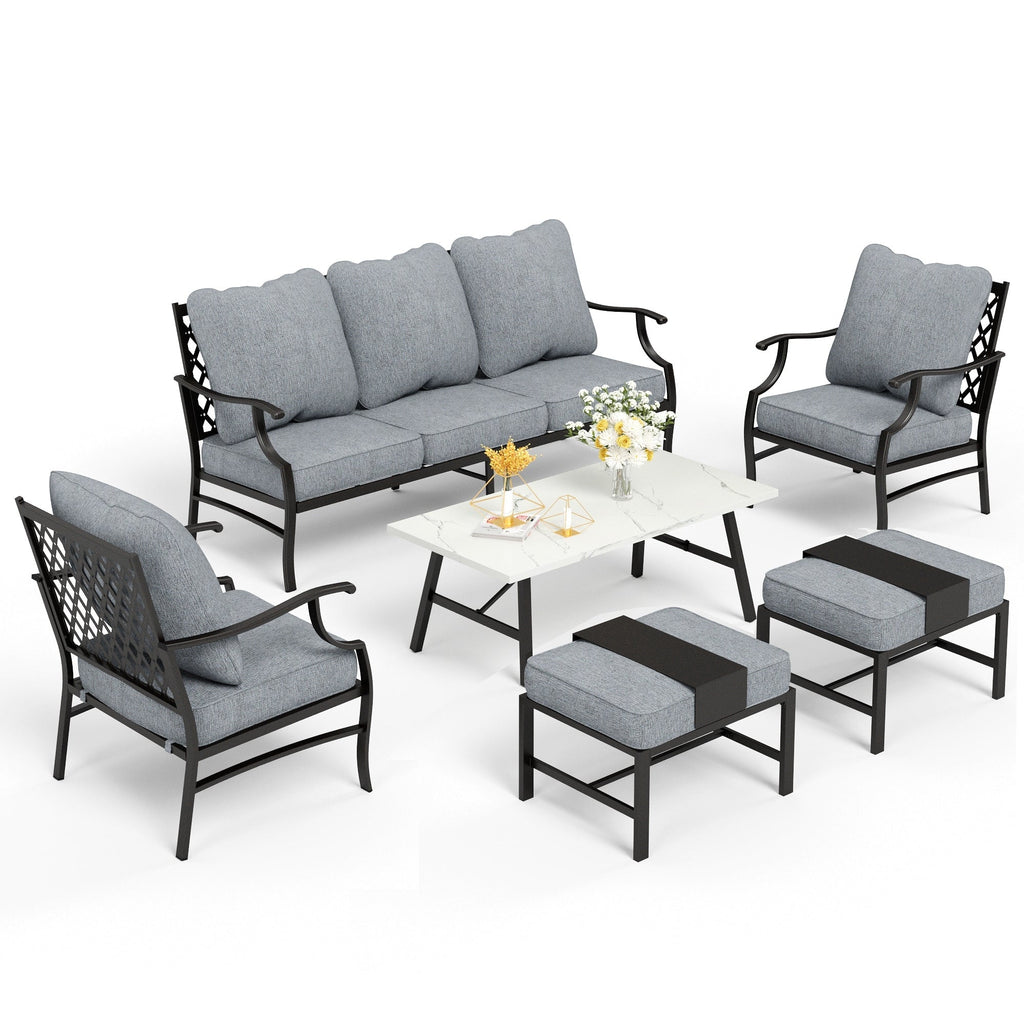 MAISON ARTS 6/7-Piece Patio Conversation Sets, Sofa Set with 2/4 x Single Chairs, 1 x 3-seater Sofa and Coffee Table/Ottomans