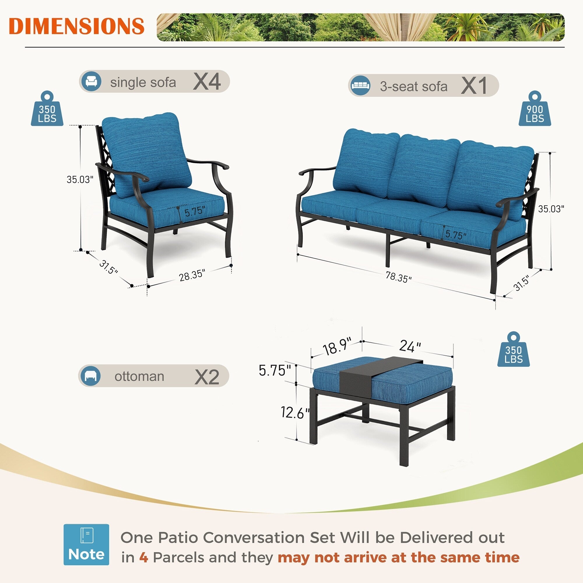 MAISON ARTS 6/7-Piece Patio Conversation Sets, Sofa Set with 2/4 x Single Chairs, 1 x 3-seater Sofa and Coffee Table/Ottomans