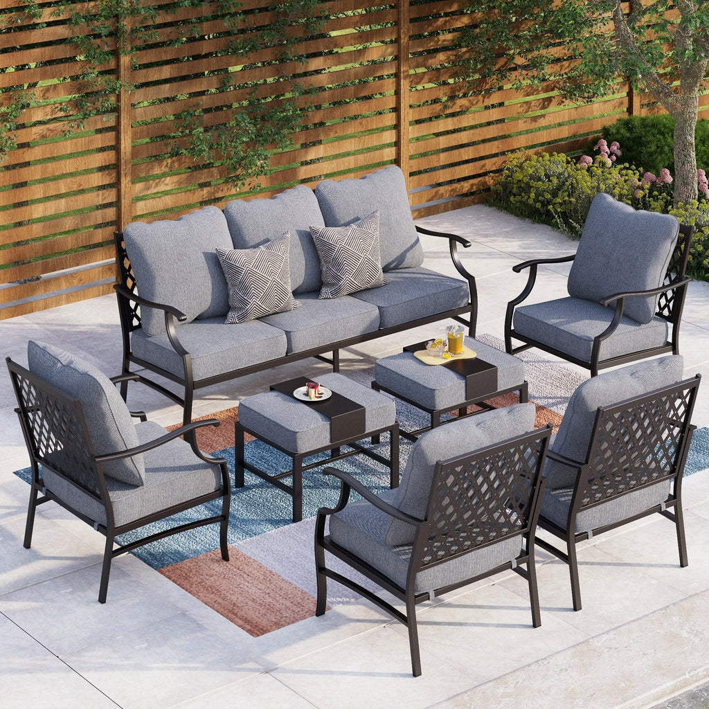 MAISON ARTS 6/7-Piece Patio Conversation Sets, Sofa Set with 2/4 x Single Chairs, 1 x 3-seater Sofa and Coffee Table/Ottomans