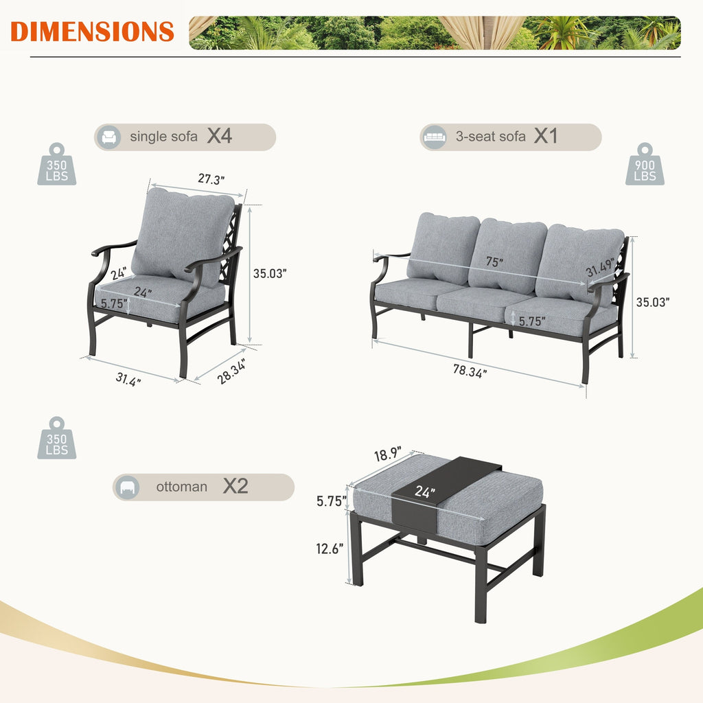 MAISON ARTS 6/7-Piece Patio Conversation Sets, Sofa Set with 2/4 x Single Chairs, 1 x 3-seater Sofa and Coffee Table/Ottomans