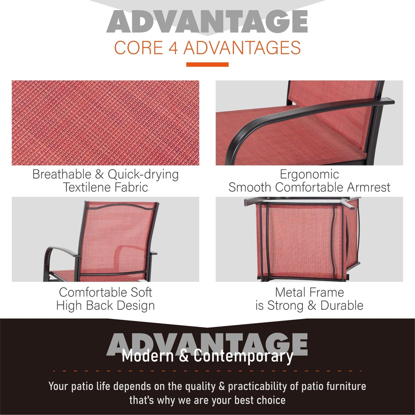 MAISON ARTS 7-Piece Patio Dining Set Metal Rectangle Table and 6 Textilene Chairs