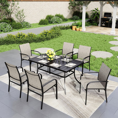 MAISON ARTS 7-Piece Patio Dining Set Metal Rectangle Table and 6 Textilene Chairs