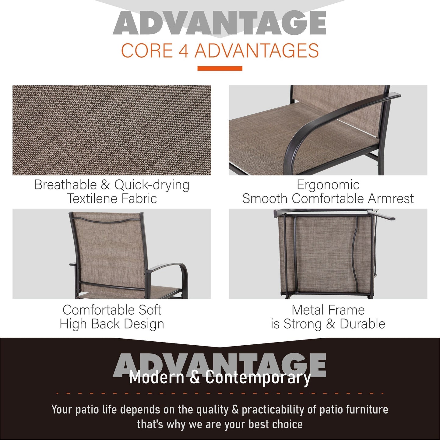 MAISON ARTS 7-Piece Patio Dining Set Metal Rectangle Table and 6 Textilene Chairs