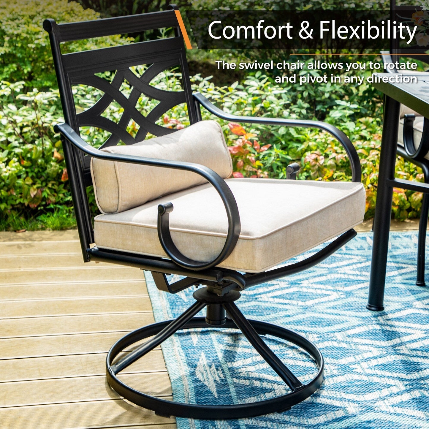 MAISON ARTS 9 Pieces Outdoor Dining Table Set for 8,60 Square Metal Dining Table & Steel Dining Chairs with Cushion