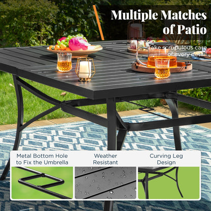MAISON ARTS 9 Pieces Outdoor Dining Table Set for 8,60 Square Metal Dining Table & Steel Dining Chairs with Cushion