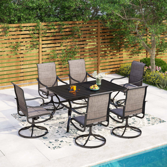 MAISON ARTS Outdoor Dining Set, 6 Patio Swivel Chairs and 60x 38 Rectangule Dining Table with Umbrella Hole