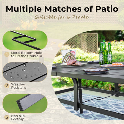 MAISON ARTS Outdoor Dining Set, 6 Patio Swivel Chairs and 60x 38 Rectangule Dining Table with Umbrella Hole
