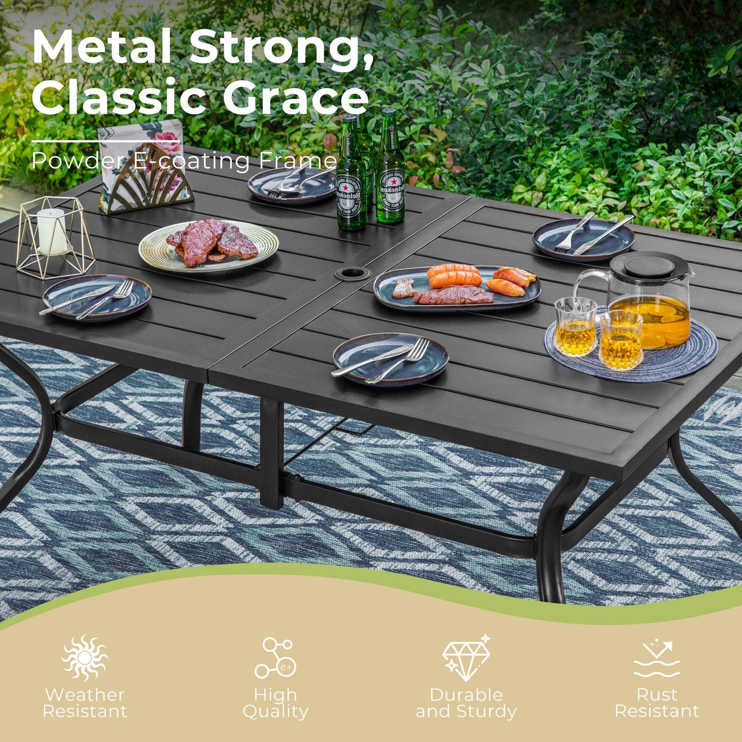 MAISON ARTS Outdoor Dining Set, 6 Patio Swivel Chairs and 60x 38 Rectangule Dining Table with Umbrella Hole