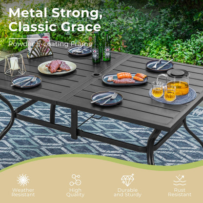 MAISON ARTS Outdoor Dining Set, 6 Patio Swivel Chairs and 60x 38 Rectangule Dining Table with Umbrella Hole