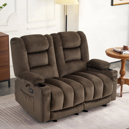 MCombo Power Reclining Loveseat Sofa with Heat and Massage, Fabric PR648