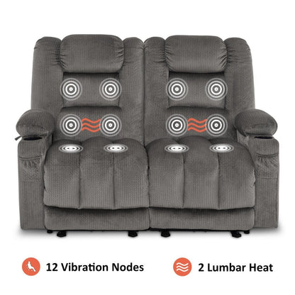 MCombo Power Reclining Loveseat Sofa with Heat and Massage, Fabric PR648