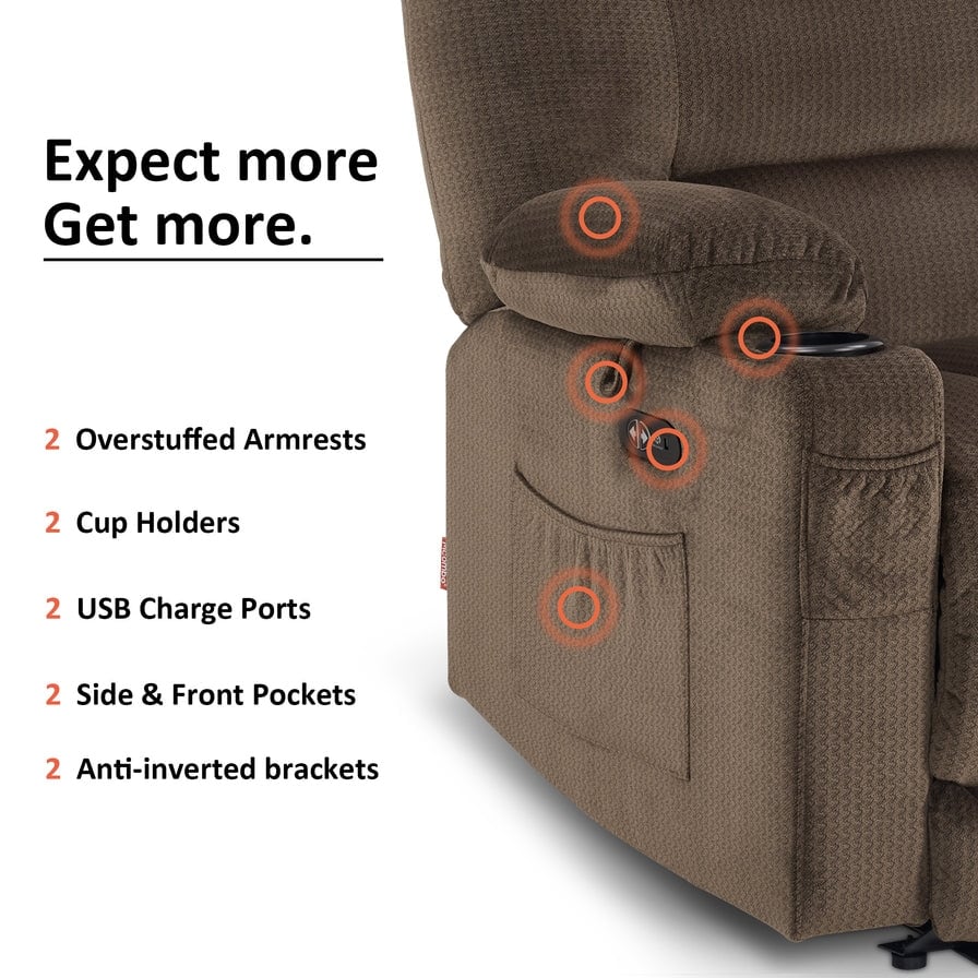 MCombo Power Reclining Loveseat Sofa with Heat and Massage, Fabric PR648
