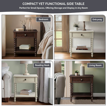 Madison Park Signature Beckett Turned Wood Spindle Nightstand with Drawer & Shelf