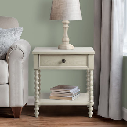 Madison Park Signature Beckett Turned Wood Spindle Nightstand with Drawer & Shelf