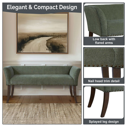 Madison Park Welburn 49.5 Upholstered Bench with Back & Wood Legs
