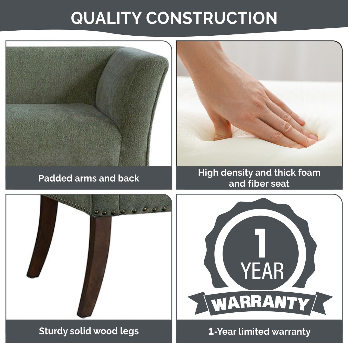 Madison Park Welburn 49.5 Upholstered Bench with Back & Wood Legs