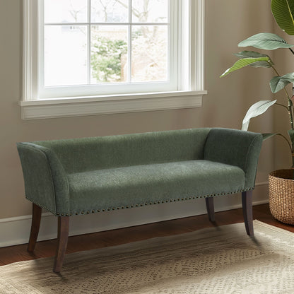 Madison Park Welburn 49.5 Upholstered Bench with Back & Wood Legs