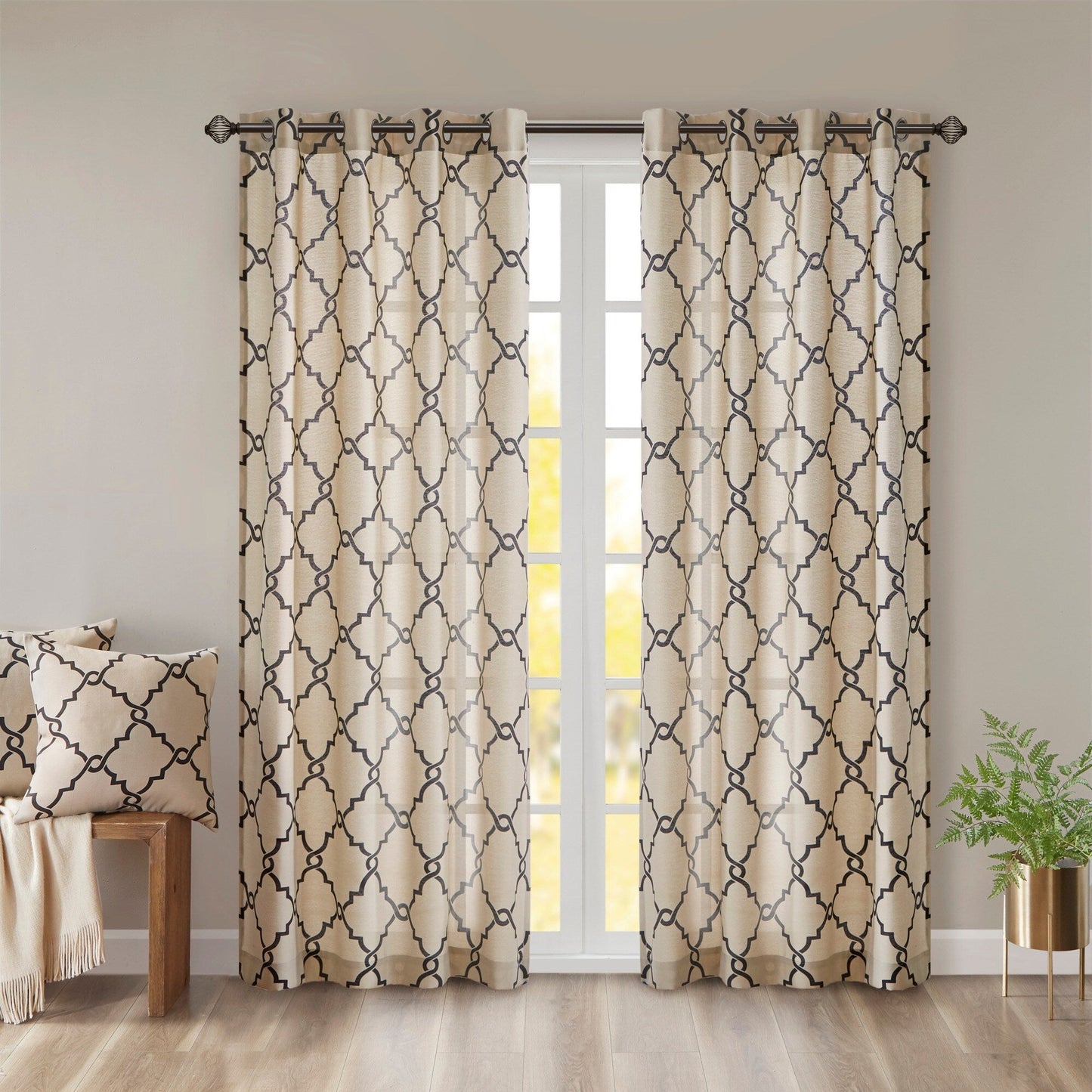 Madison Park Westmont Fretwork Print Grommet Top Window Single Curtain Panel