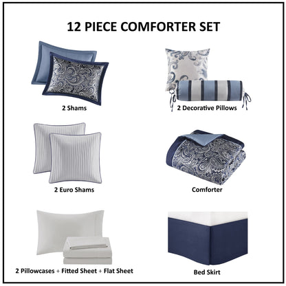 Madison Park Whitman 12 Piece Comforter Set with Cotton Bed Sheets
