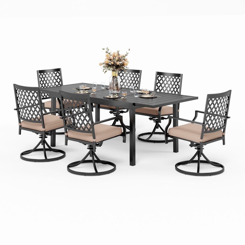 MAISON ARTS Seats up to 6/8 Outdoor Patio Dining Set, 6/8 Metal Mesh Swivel Chairs, 1 Rectangular Expandable Table