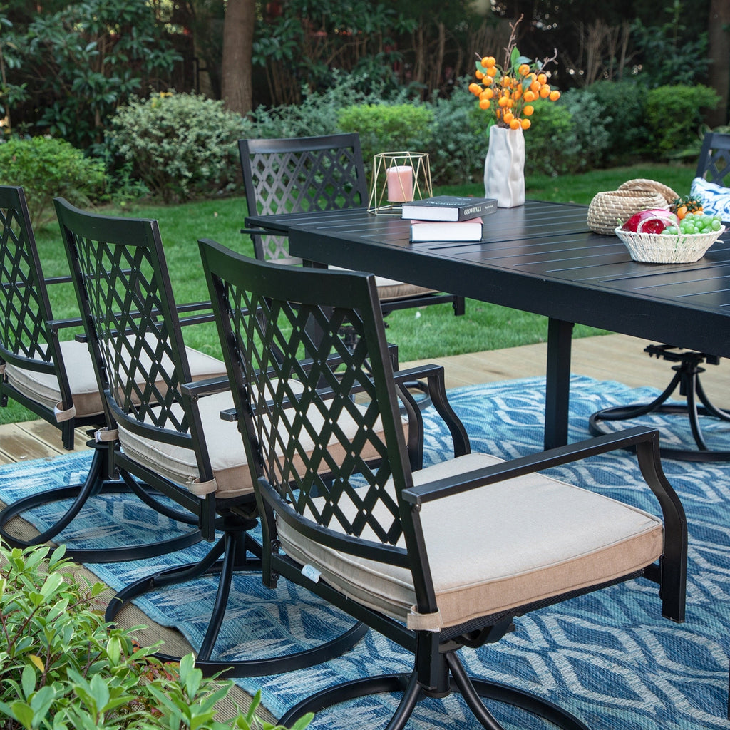 MAISON ARTS Seats up to 6/8 Outdoor Patio Dining Set, 6/8 Metal Mesh Swivel Chairs, 1 Rectangular Expandable Table