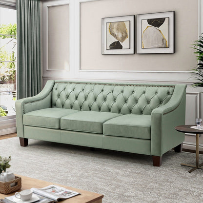 Mateo 82.28 Wide Transitional Genuine Leather Sofa with Nailhead Trim and Button-Tufted Back