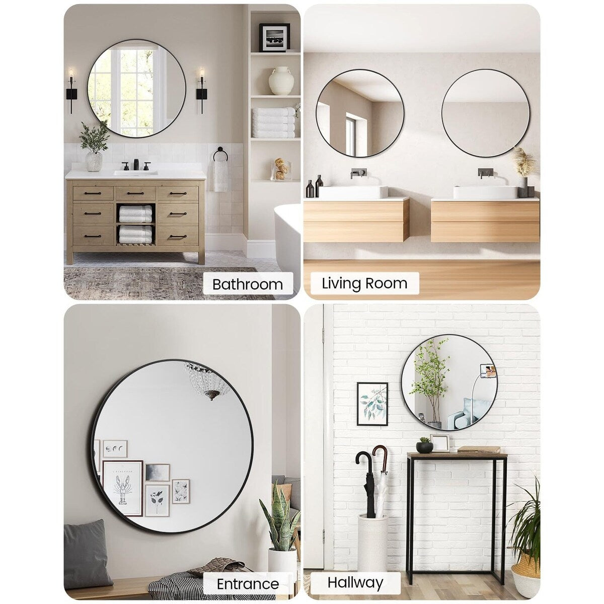 Matte Black Round Mirror