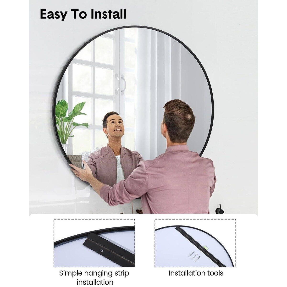 Matte Black Round Mirror