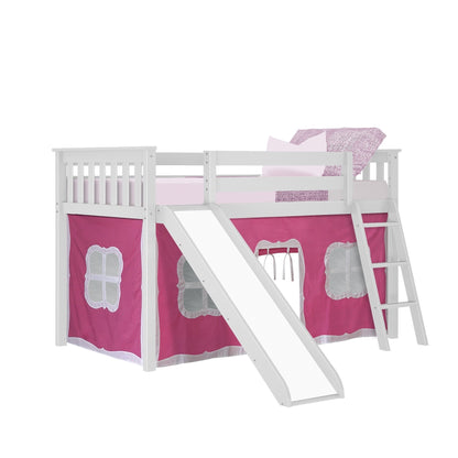 Max and Lily Twin Low Loft with Slide and Curtains