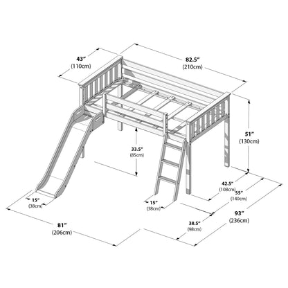 Max and Lily Classic Twin-Size Low Loft with Easy Slide