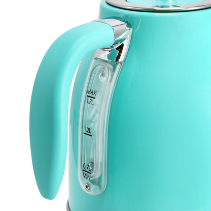 MegaChef 1.7 Quart Electric Tea Kettle and 2 Slice Toaster Combo in Turquoise