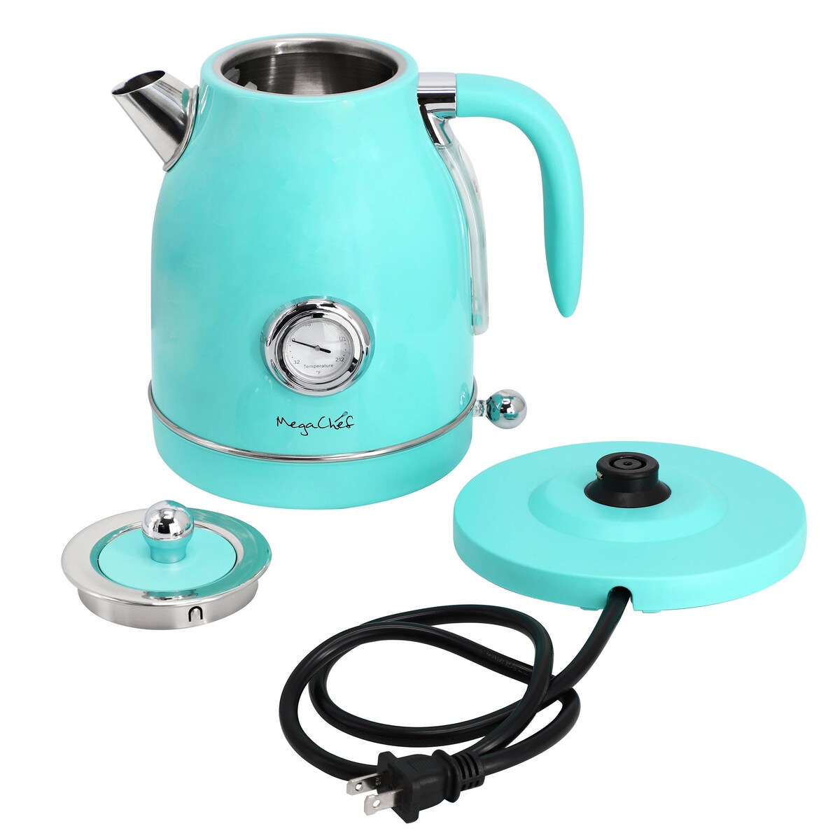 MegaChef 1.7 Quart Electric Tea Kettle and 2 Slice Toaster Combo in Turquoise