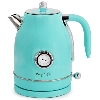 MegaChef 1.7 Quart Electric Tea Kettle and 2 Slice Toaster Combo in Turquoise