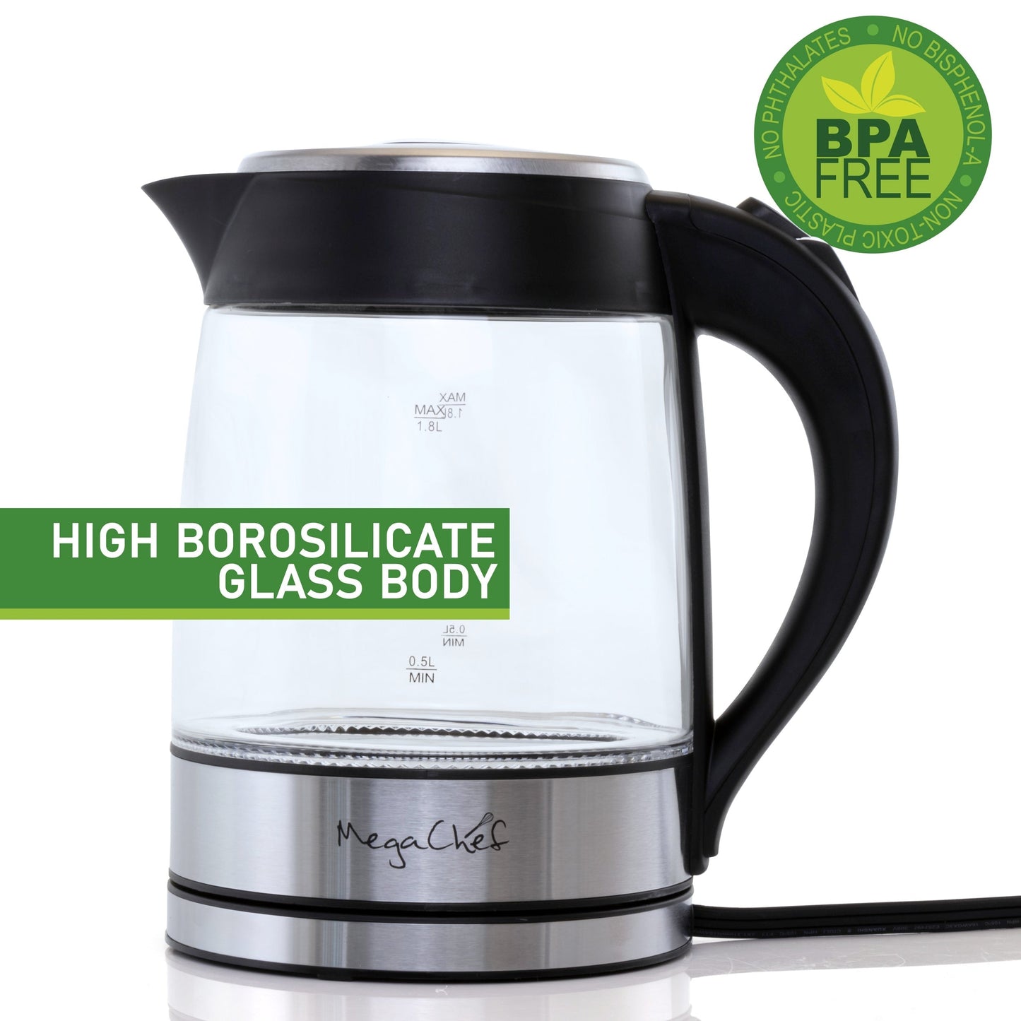 MegaChef 1.8Lt. Glass Tea Kettle with Electric Base