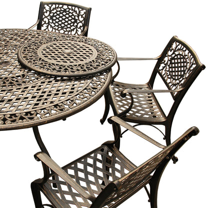 Mesh Lattice 59 in. Round Dining Set with Lazy Susan and Six Chairs - N/A