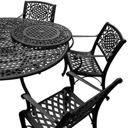 Mesh Lattice 59 in. Round Dining Set with Lazy Susan and Six Chairs - N/A