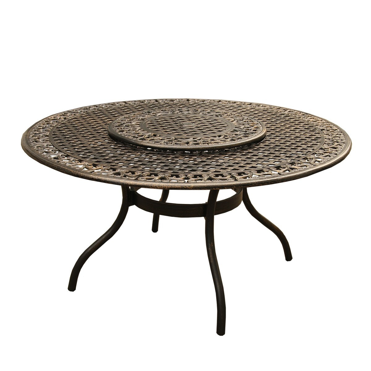 Mesh Lattice 59 in. Round Dining Set with Lazy Susan and Six Chairs - N/A