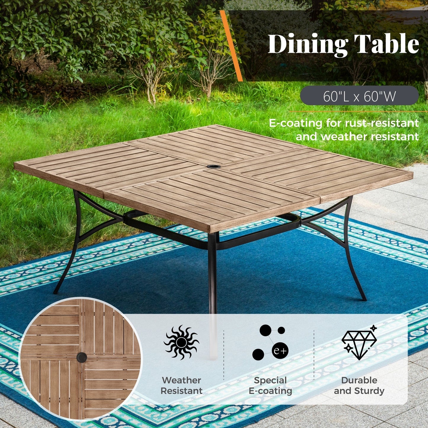 Metal Outdoor Dining Set for 8 with Square Table & Heavy-Duty Padded Fixed and Swivel Chairs, Patio Furniture Set (Beige)