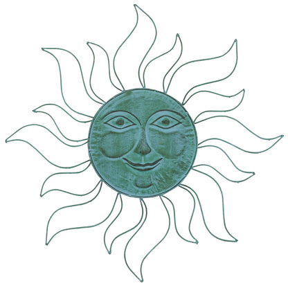 Metal Sun Indoor Outdoor Home Wall Decor with Wire Frame - Teal - Roche River Decor