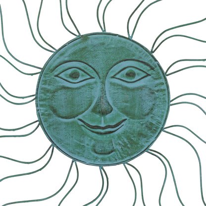 Metal Sun Indoor Outdoor Home Wall Decor with Wire Frame - Teal - Roche River Decor