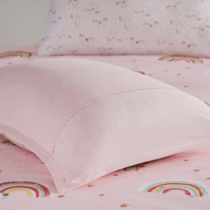 Intelligent Design Kids Mia Rainbow and Metallic Stars Comforter Set with Bed Sheets