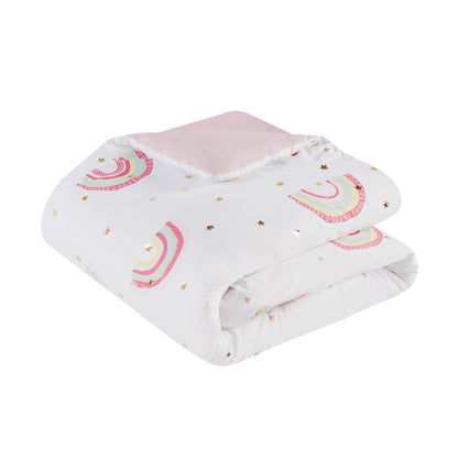 Intelligent Design Kids Mia Rainbow and Metallic Stars Comforter Set with Bed Sheets