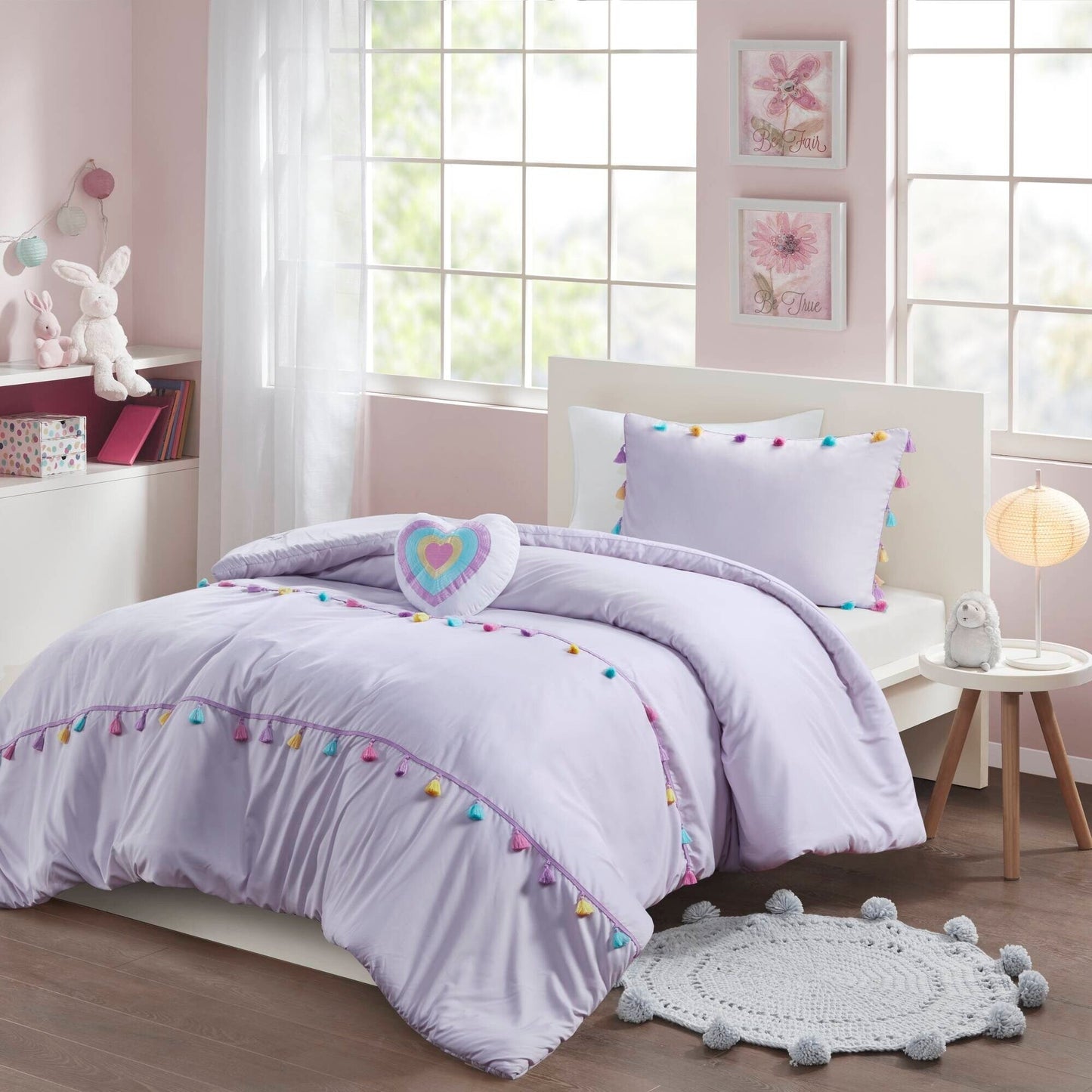 Intelligent Design Kids Tanya Tassel Comforter Set with Heart Shaped Throw Pillow