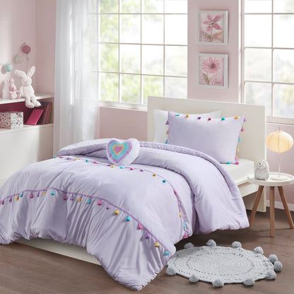 Intelligent Design Kids Tanya Tassel Comforter Set with Heart Shaped Throw Pillow