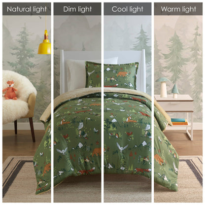 Intelligent Design Kids Theo Forest Animals Plush Reversible Comforter Set