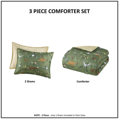Intelligent Design Kids Theo Forest Animals Plush Reversible Comforter Set