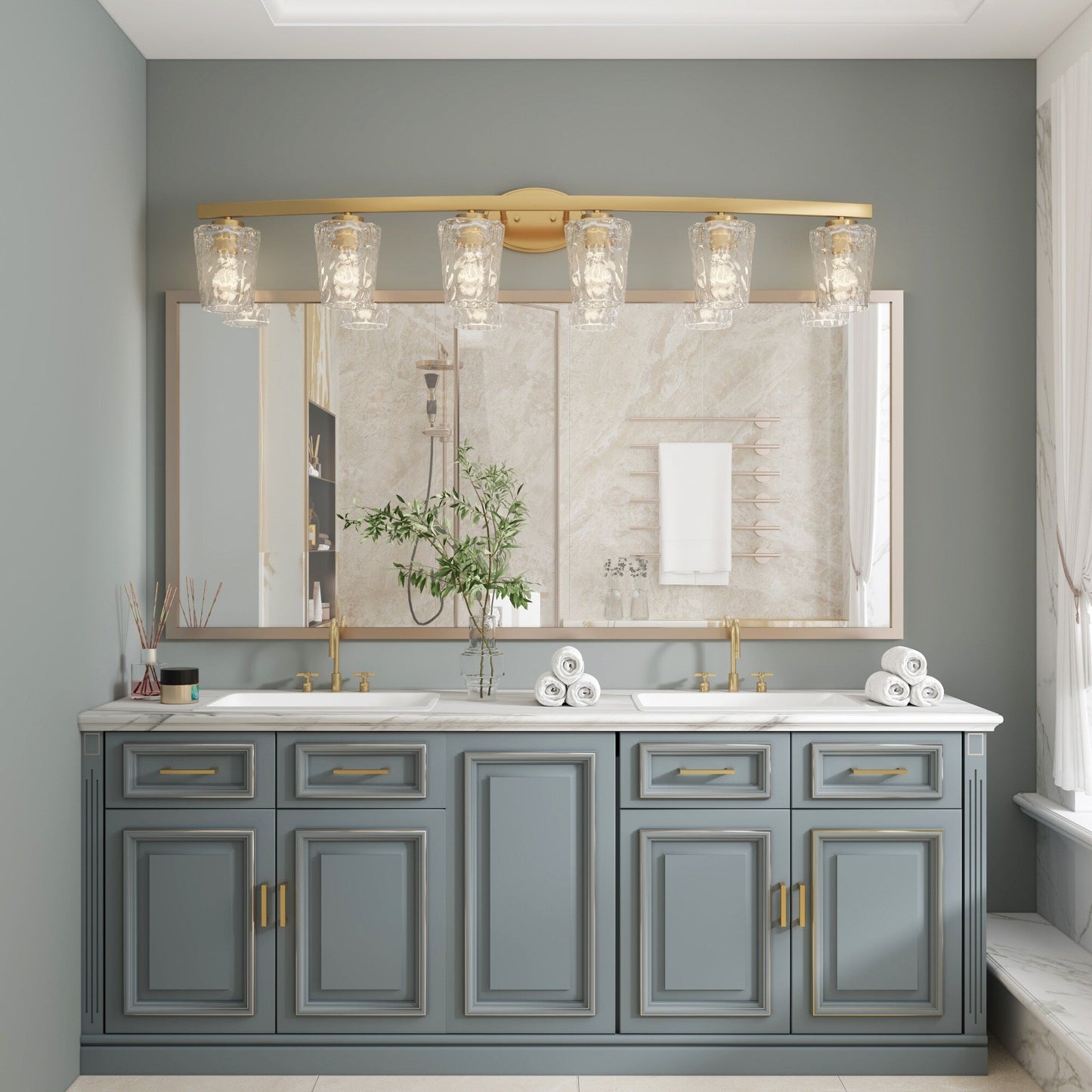 Mid-century Modern 6-light LED Dimmable Bathroom Vanity Light with Art Glass - 51 inches
