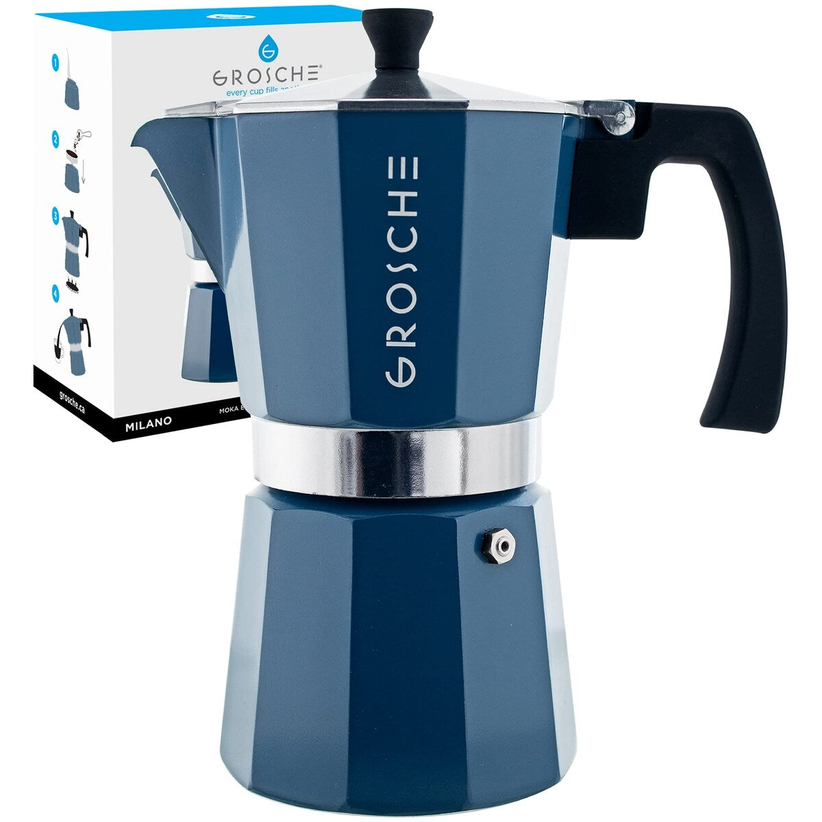 Milano Moka pot, Stovetop Espresso maker, Greca Coffee Maker, Stovetop coffee maker and espresso maker percolator (Grey, 9 cup)